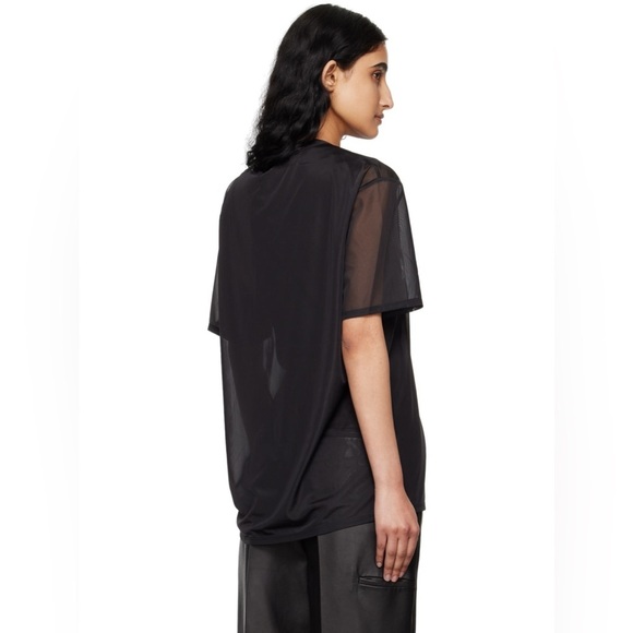 HELMUT LANG Unisex Short Sleeve Sheer Chiffon Logo Tee Size Medium NWT - Picture 7 of 11